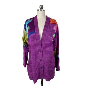Jamie Womens Y2K Boutique Blazer Jacket Small Purple Silk Abstract Art Hippie Bo